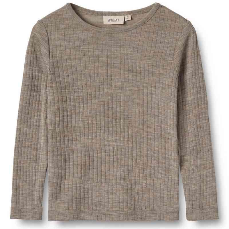 Alfie Uld/Silke Bluse i Khaki Melange - Tilbud!