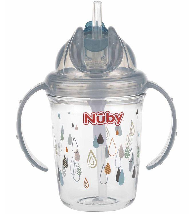 Nuby Drikkekop med Håndtag og Sugerør - Grå 240ml