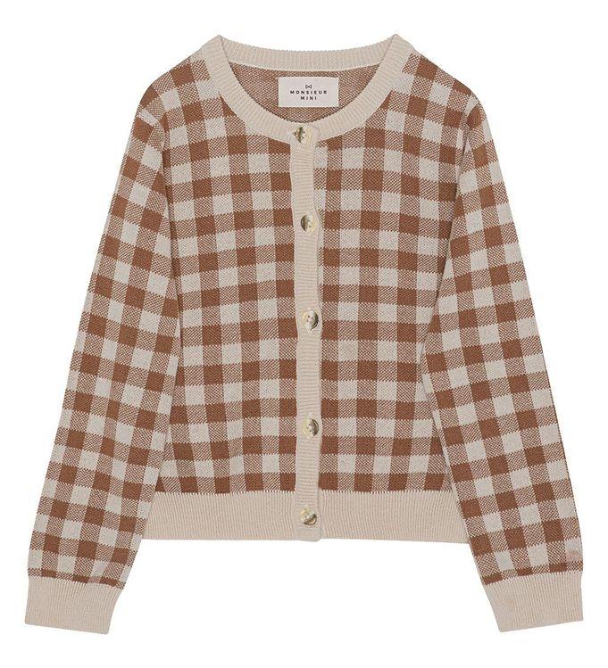 Monsieur Mini Cardigan - Gingham - Offwhite Toffee på tilbud