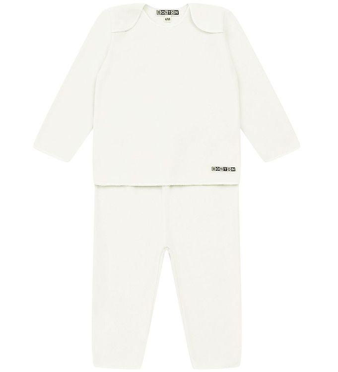 Bonton Sæt - Bluse Bukser - Fleece - Creme