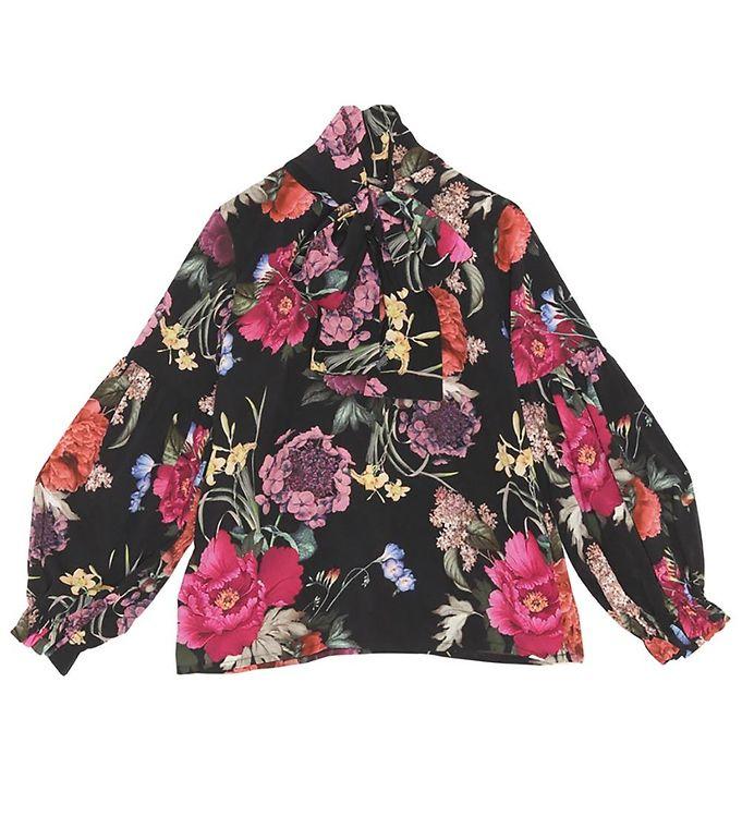 Christina Rohde Bluse - Sort M  Blomster