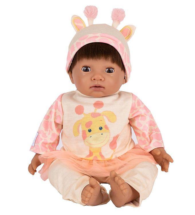 Tiny Treasures Dukke M  Mørkt Hår - Giraffe Outfit