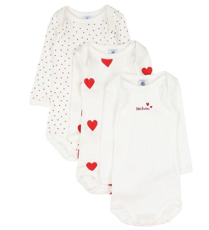 Petit Bateau Body L æ -  -pak - Hvid M  Hjerter