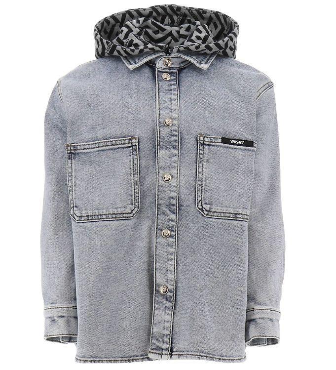 Versace Denimjakke M  Hætte - Blue Medium M  Gråmeleret Sort