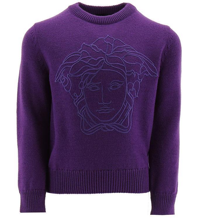Versace Bluse i Uld - Lilla med Logo - Hurtig Levering!