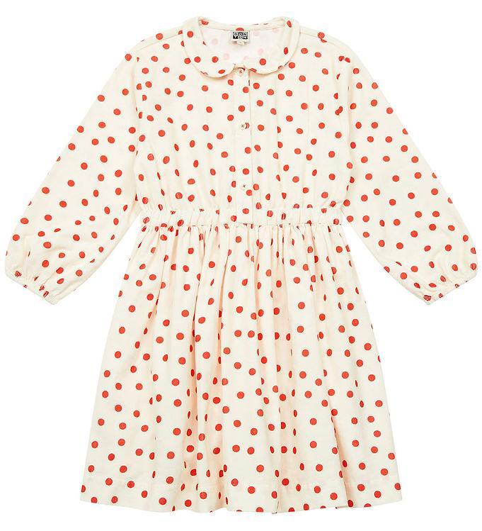 Bonton Kjole - Fløjl - Frida - Creme M  Røde Prikker