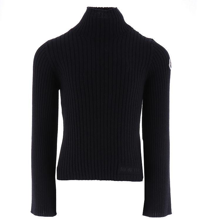 Moncler Bluse M  Rullekrave - Akryl Uld - Rib - Sort