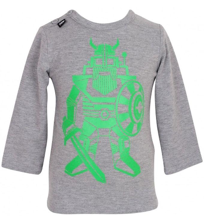 Danefæ Bluse - Grå M  Grøn Robot Viking