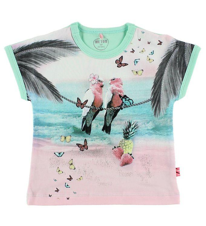 Me Too T-shirt - Mint M  Papegøjer Sommerfugle