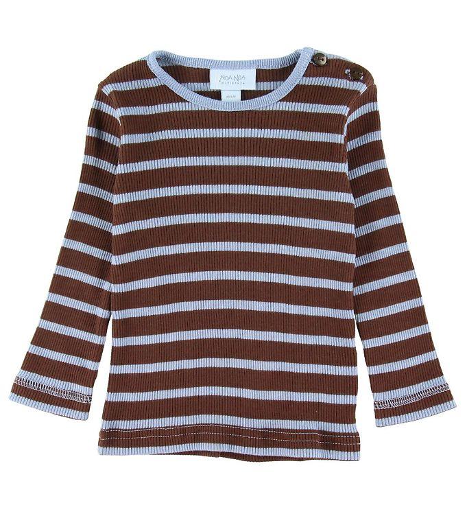 Noa Noa Miniature Bluse - Rib - Brun Blå Striber