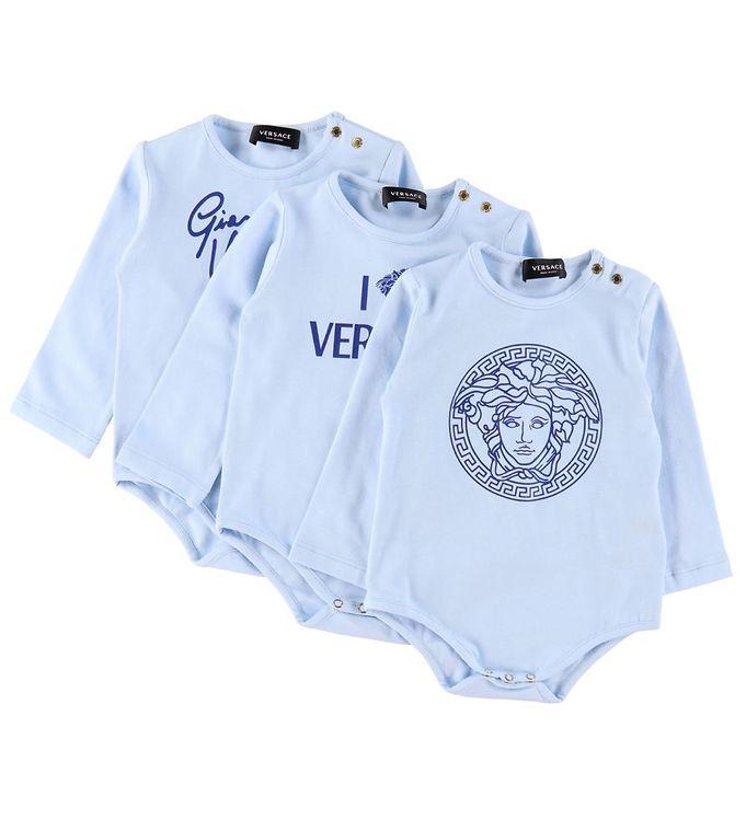 Versace Gaveæske - Baby Bodyer i Blå - 3 Pak