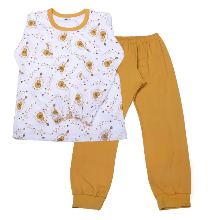 Bæredygtigt Pyjamassæt i Beige med Guitarprint