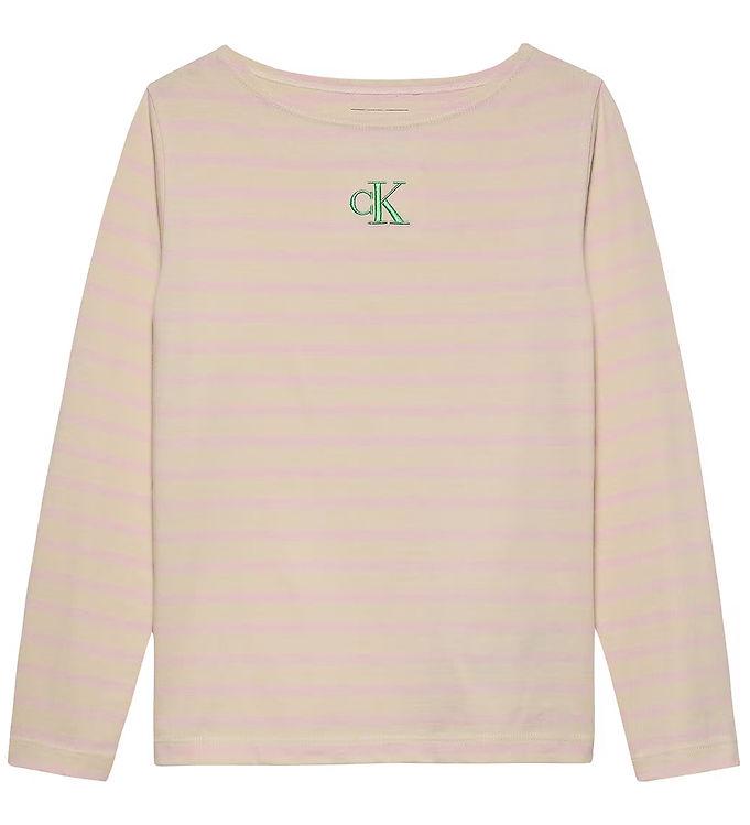 Calvin Klein Bluse - Bådudskæring Striber - Turtledove Chalk Pink