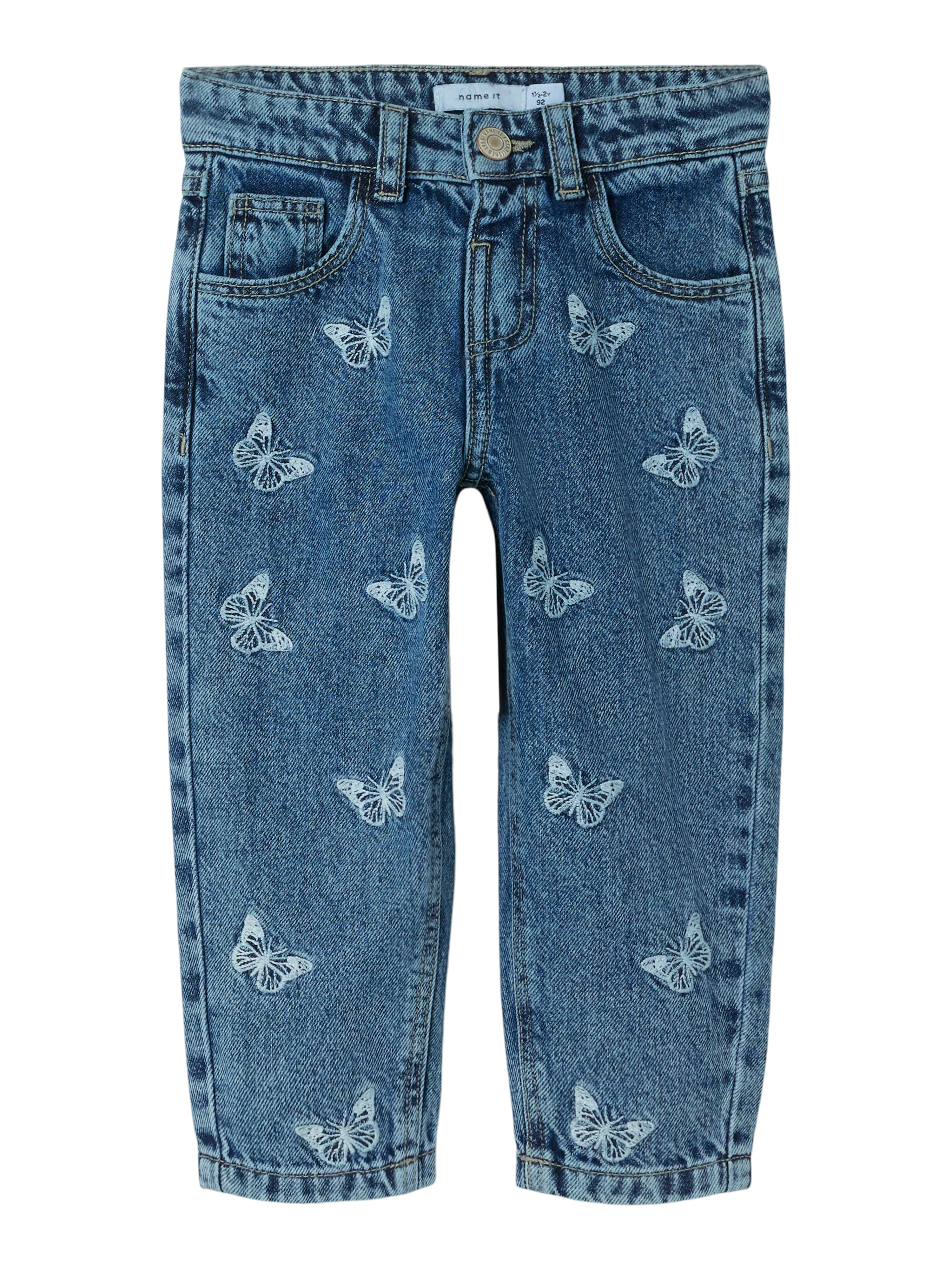 -forudbestilling-name It Bella Mom Jeans - Medium Blue Denim Butterfly -   Cm