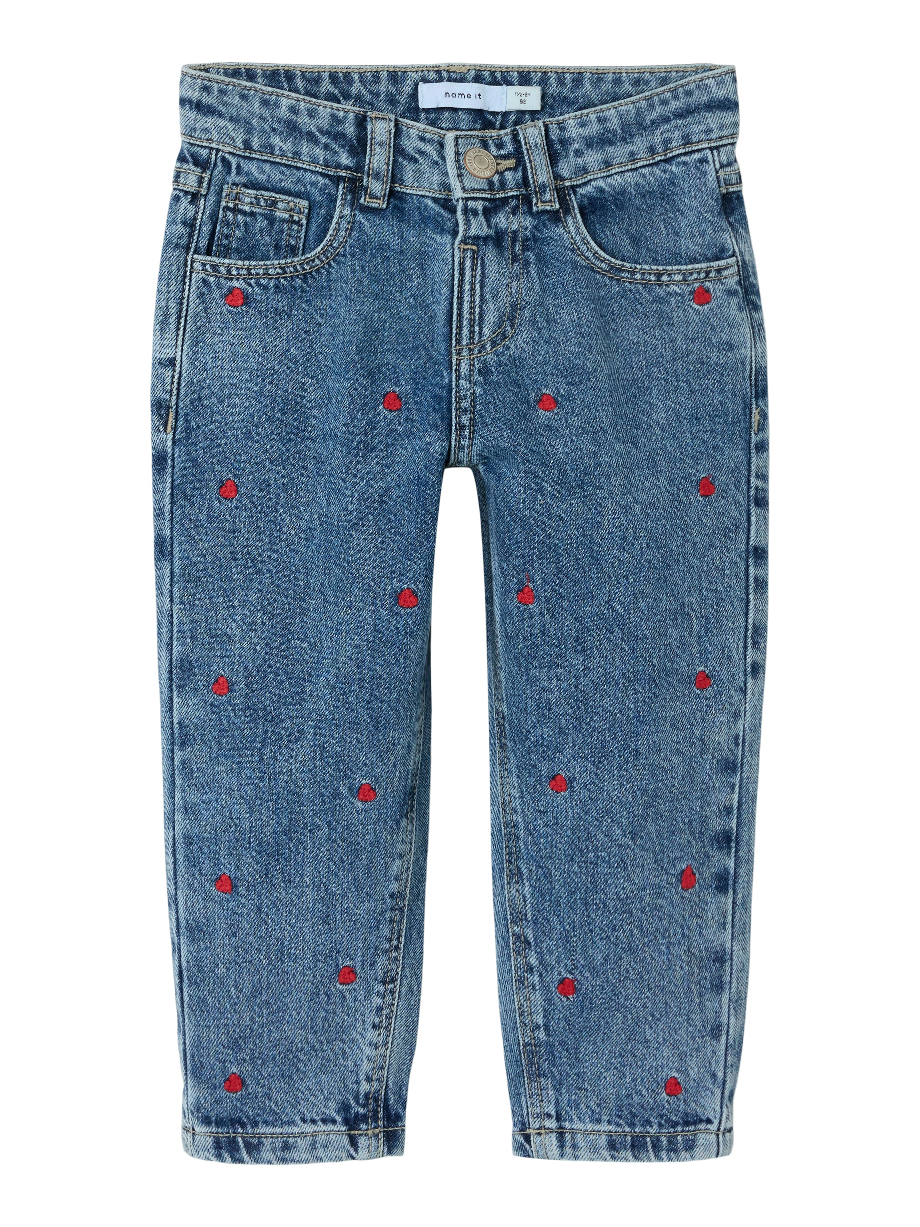-forudbestilling-name It Bella Mom Jeans - Medium Blue Denim Heart -   Cm