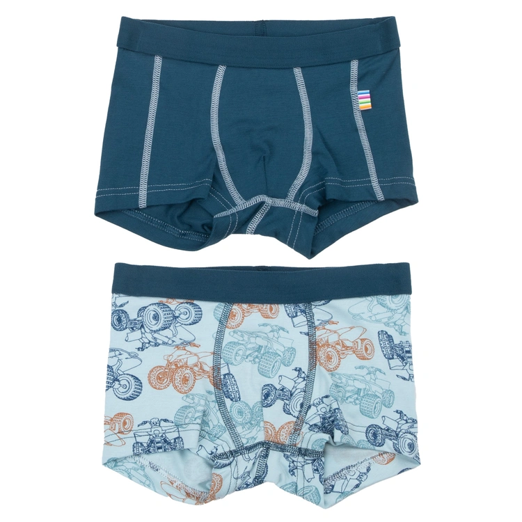 -pak Boxershorts I Lyseblå økologisk Bambus Med Motiv Og Mørkeblå Detaljer