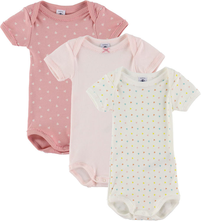 Petit Bateau Body K æ -  -pak - Lyserød Hvid M  Hjerter